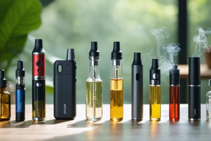 A collection of premium vape devices and e-liquids, highlighting quality and safety for online purchase.