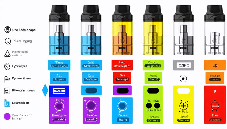 Chart comparing various vape devices such as e-cigarettes, mods, and vaporizers